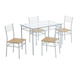 ZUN [110 x 70 x 76cm] Iron Glass Dining Table and Chairs Silver One Table and Four Chairs MDF Cushion 95820991