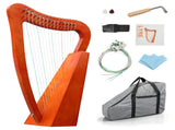 15-string portable solid mahogany harp, mahogany color, with padded padding, extra strings, 69498319