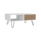 Tori 39" Wide Coffee Table with One Drawer, One Shelf, Rectangular, Living Room White - NAtural Oak B200P253749