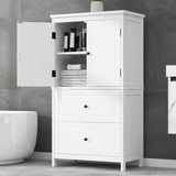 ZUN Bathroom Storage Cabinet, Cabinet with Two Doors and Drawers, Adjustable Shelf, MDF Board, White N725P188460K