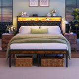 Full size Platform Bed Frame with 105-Degree Tilted Upholstered Headboard, Charging Station, LED W1903P195308