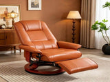 Light Brown Faux Leather Swivel Recliner Chair with Footrest And Armrest Wood Base Comfortable 53260000