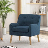 Mid-Century Modern Armchair - Tufted Fabric Accent Chair with Solid Wood Legs for Living Room, N767P257565E