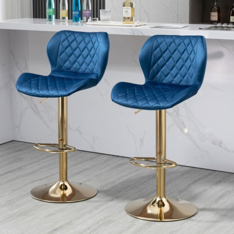 ZUN Dark Blue Velvet Adjustable Swivel Bar Stools Set Of 2 Modern Counter Height Barstools With Golden W1516P183240