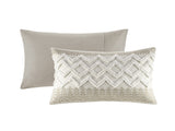 3 Piece Cotton Comforter Set with Chenille Tufting Taupe Full/Queen B035128803