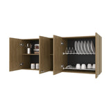 Luray Wall Cabinet kitchen in Melamine wit 4 Doors and Open Storage, Natural Oak B128P287518