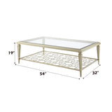 ZUN ACME Zaba Coffee Table, Glass Top & Champagne Finish LV02785