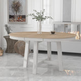 ZUN Farmhouse Round Extendable Dining Table with 16" Leaf Wood Kitchen Table 38877498