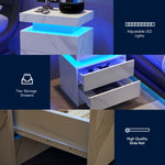 ZUN Nightstand LED Bedside Table Cabinet Lights Modern End Side with 2 Drawers for Bedroom W2371P173487