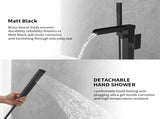 Freestanding Bathtub Faucet Waterfall Tub Filler Black Floor Mount Brass Bathroom Faucets with Hand 55762117