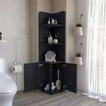 ZUN Malibu 62" Tall Double Door Corner Linen Cabinet with Four Shelves Black B200P240242