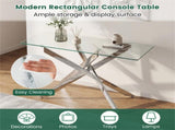 45 Inch Tempered Glass Entryway Table, Silver Chrome Metal Console Table with Adjustable Feet for 25236495