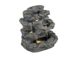 5-Tiered Concrete Tall Slim Fountain, 23.85"H LED-Lit Column, Space-Saving Modern Outdoor Accent, N765P324556G