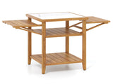 Acacia Wood Outdoor Grill Table with Drop Leaf, BBQ Prep Station with Faux Marble Resin Top 56831877