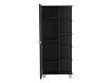Linen Single Door Cabinet 62" H, Five External Shelves, Four Interior Shelves, Black B097133199