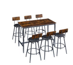 ZUN Pub High Dining Table 7 Piece Set, Industrial Style Pub Table, 6 PU Leather Bar Chairs for Kitchen W1668P151559