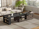 U-Can Farmhouse Lift Top Coffee Table With Barn Doors, Wood Rectangle Center Table With Large Hidden N724P351732E
