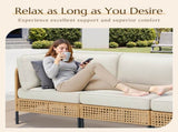 Outdoor Natural Wicker Sofa Boho Patio Sectional Loveseat Furniture Set with Beige Csuhions T3773P419998