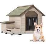 ZUN Outdoor fir wood dog house with an open roof ideal for small to medium dogs. With storage box, 70363091