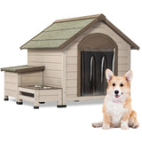 ZUN Outdoor fir wood dog house with an open roof ideal for small to medium dogs. With storage box, 70363091