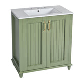 30 Inch Bathroom Vanity with Ceramic Sink, Freestanding Bathroom Vanity Set with Hidden Drawer, N710P192538F