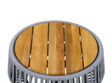 Acacia Wood Side Table with Grey Rope Base - Natural Teak Finish, Modern Coastal Accent for Patio, N770P380264G