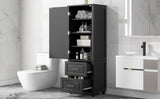 ZUN Tall Bathroom Storage Cabinet, Freestanding Storage Cabinet with Two Drawers and Adjustable Shelf, WF312728AAB