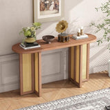 TREXM Farmhouse Rattan Console Entryway, Narrow Console with Storage, Hallway N715P245743D