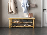 Storage Bench 3-Tier Entryway Bench with Cushion & Shoe Rack 35.4"x11.4"x19.3" Natural 47133919