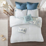 8 Piece Cotton Floral Printed Reversible Comforter Set Blue Queen B03597065