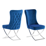 PrimeNest Noblesse Collection Upholstered Silver Legged Dining Chair, Set of 2, Blue B030P286147