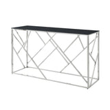Modern Glass Console Table, 55" Gold Sofa Table with Sturdy Metal Frame and Black Tempered Glass W1567110797
