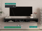 Floating TV Stand, Wall Mounted TV Shelf with Led Lights & Power Outlet,High TV Cabinet for Black tv W1321P389542
