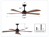 52" 5PCS Solid Wood Blades Ceiling Fan with Lights Remote Control,Quiet DC Motor 3 Blade Ceiling W3596P460841