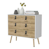 ZUN White and Macadamia 3-Drawer Dresser B062P175198