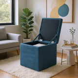 Blue Corduroy Storage Ottoman with Rubber Feet Compact Soft Cube Seat, 424244cm 47227603