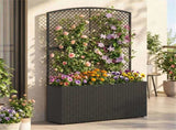 58" Black PE Rattan Raised Garden Bed with Trellis Adjustable Foot Pads Outdoor Planter Box 53155263