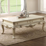 ZUN Antique White 2-Drawer Coffee Table with Cabriole Leg B062P209108