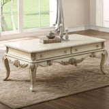 ZUN Antique White 2-Drawer Coffee Table with Cabriole Leg B062P209108