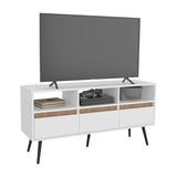 TV Stand, 3 Drawers, 3 Shelves, White / Natural Oak B097P262374