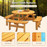 8-Person Outdoor Circular Wooden Picnic Table with 4 Built-in Benches for Patio Backyard Garden, 80257633