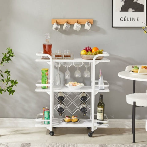 ZUN Painted Three-layer Bar Cart, With Wine Rack And Glass Holder, Suitable for Families And Small 52205153