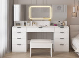 Large Vanity Table Set with 3 Opening Mirrors and LED Lights, Vanity Table with Full Storage Behind 92358029