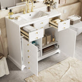 36'' Bathroom Vanity with Ceramic Sink Combo, Solid Wood Frame Bathroom Storage Cabinet, N710P195628K