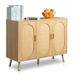 ZUN Modern Rattan Shoe Storage Cabinet with 3 Doors and Adjustable Shelves, Accent Cabinet for Living 22364309