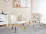 Modern OFF WHITE dining chair with iron tube golden color legs, velvet and comfortable W234P256809