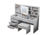 5-Drawer Dressing Table Set with Shelves and Hooks Dressing Table with Power Strip LED Three-Tone 00957000