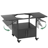 Outdoor Grill Table for Big Green Egg Style BBQ, Metal Grill Cart 2 Folding Panels, Compatible 82804364