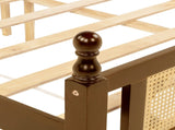 Queen Pine wooden Bed with Rattan Headboard and Footboard, with Central Enhanced Bed Platform,Walnut W504P269833