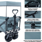 ZUN Collapsible Wagon Heavy Duty Folding Wagon Cart with Removable Canopy, 4" Wide Large All Terrain 37139620
